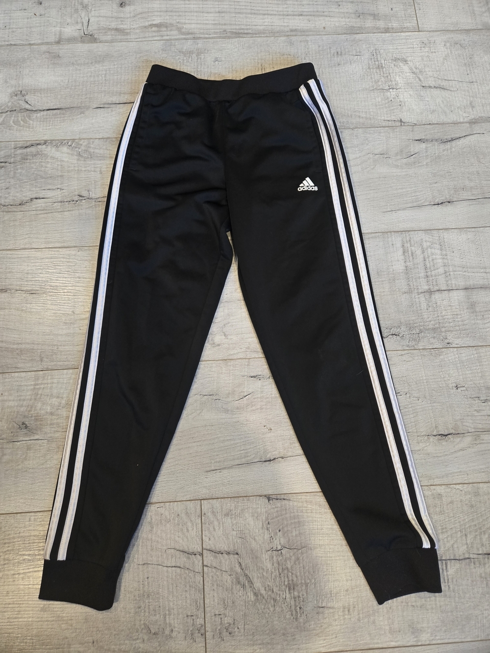 adidas Boys Size 10/12 Black Joggers with White Triple Stripes